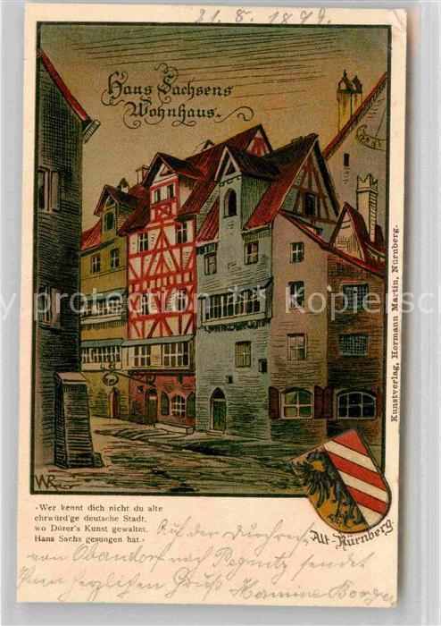 NueRNBERG  CITY Hans Sachsen Wohnhaus Kuenstlerkarte
