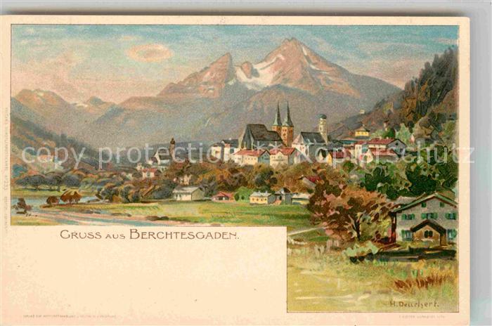 BERCHTESGADEN Bayern Panorama Watzmann Kuenstlerkarte