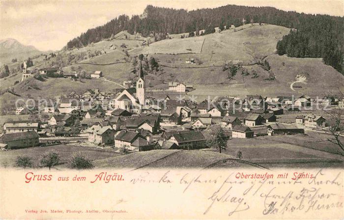 Oberstaufen Oberallgaeu Bayern Gesamtansicht mit Blick zum Saentis