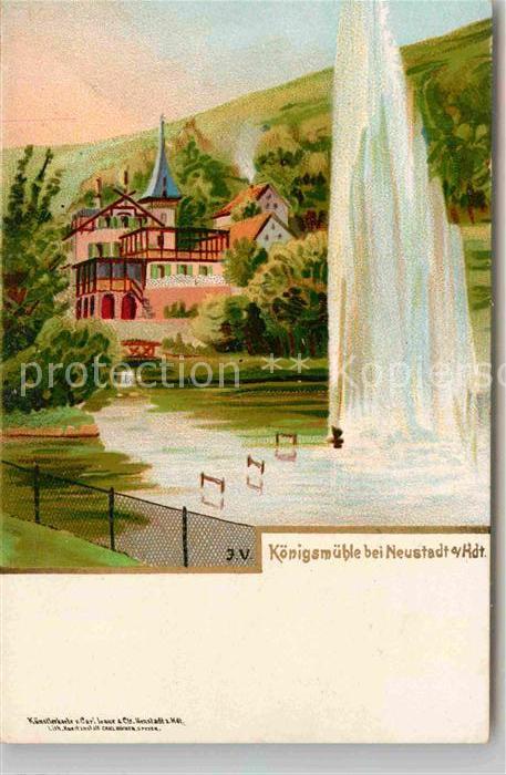 Koenigsmuehle Neustadt Weinstrasse Kurhaus Teich Fontaene Kuenstlerkarte