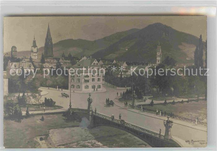 Freiburg Breisgau Bruecke Dreisam Muenster Kuenstlerkarte