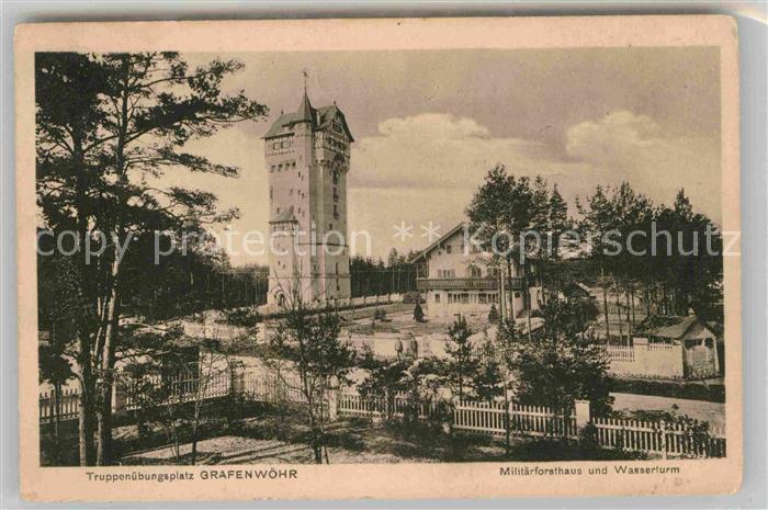 Grafenwoehr Truppenuebungsplatz Militaerforsthaus und Wasserturm