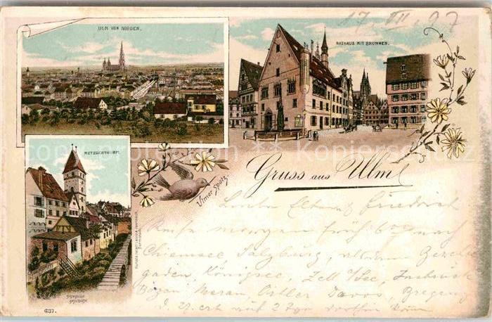 Ulm Donau Stadtblick Muenster Rathaus mit Brunnen Metzgerthurm