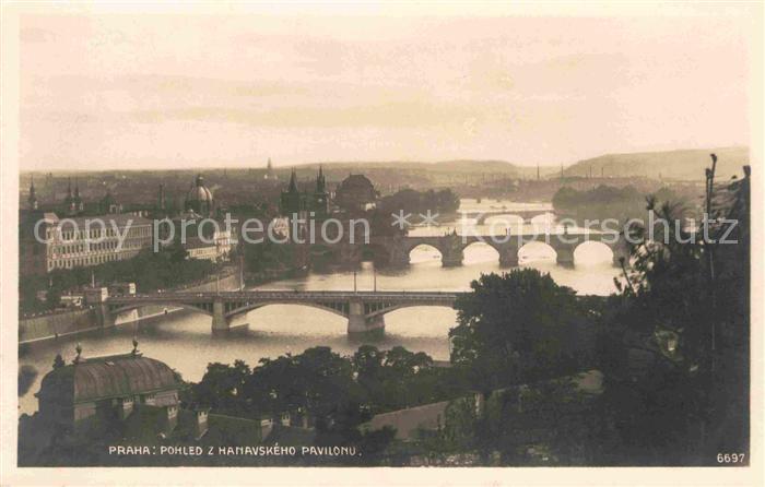 Prag Prahy Prague Pohled z Hanavskeho Pavilonu Moldau Bruecken