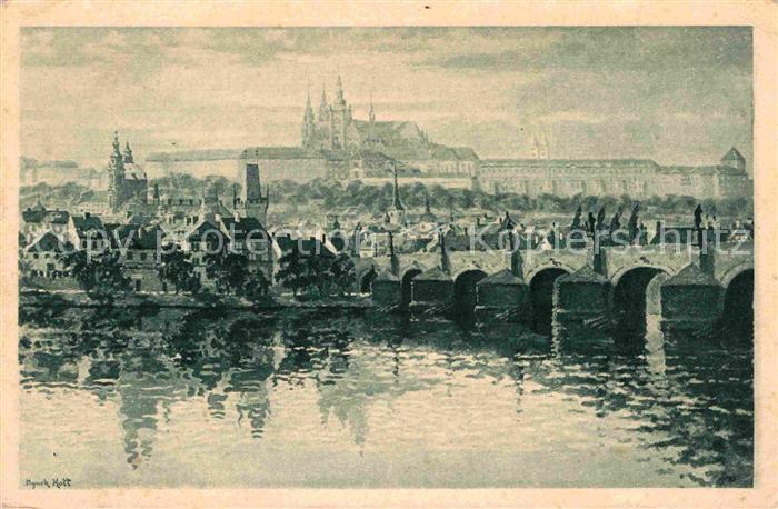 Prag Prahy Prague Panorama Hradcan s Karlovym mostem Karlsbruecke Moldau Prager