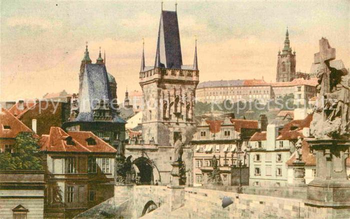 Prag Prahy Prague Schloss Brueckentor Karlsbruecke
