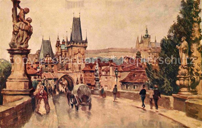 Prag Prahy Prague Karlsbruecke Schloss Kuenstlerkarte Wierer