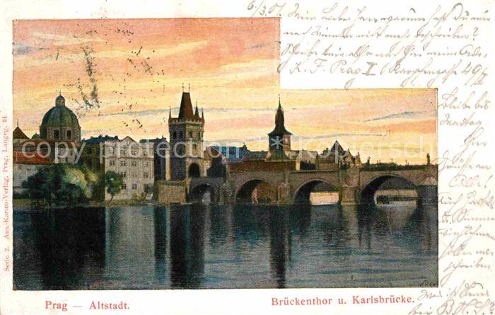 Prag Prahy Prague Altstadt Brueckentor Karlsbruecke