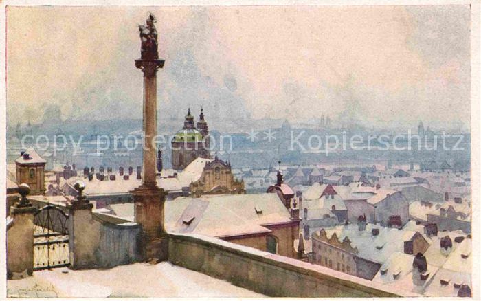 Prag Prahy Prague Aussicht Hradcany Panorama Kuenstlerkarte