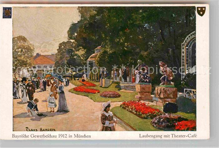 Muenchen Bayern Bayrische Gewerbeschau 1912 Laubengang mit Theater Cafe