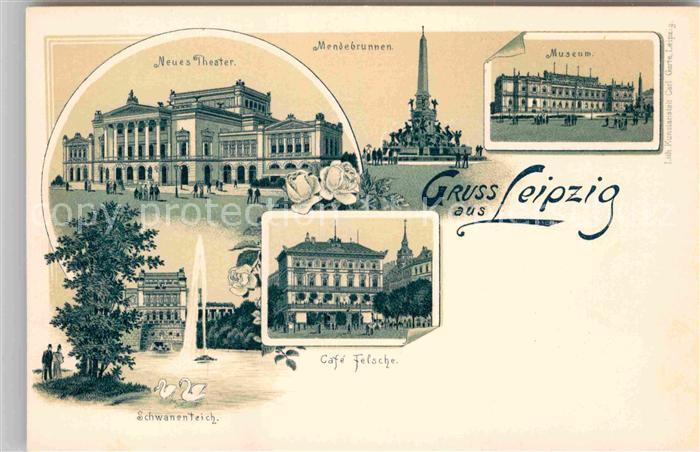 LEIPZIG Sachsen Museum Mendebrunnen Neues Theater Cafe Felsche Schwanenteich
