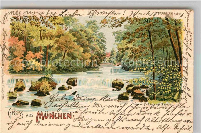 Muenchen Bayern Wasserfall im Englischen Garten