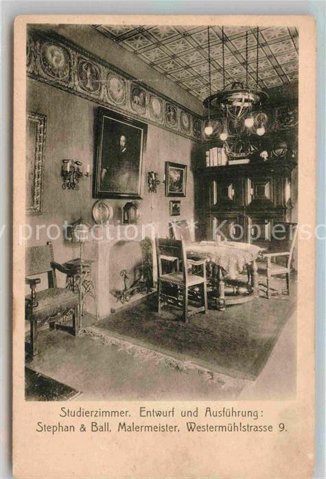 Muenchen Bayern Studierzimmer Ausstellung bemalter Wohnraeume 1910