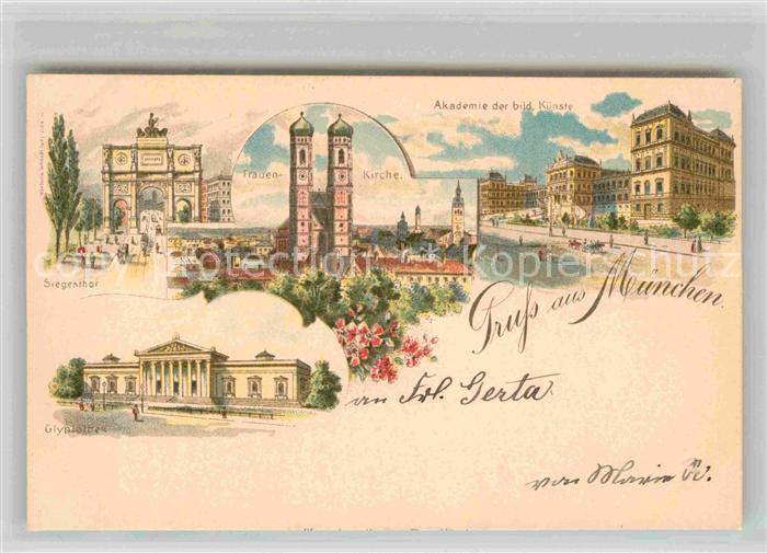 Muenchen Bayern Akademie der Bildenden Kuenste Frauenkirche Siegestor