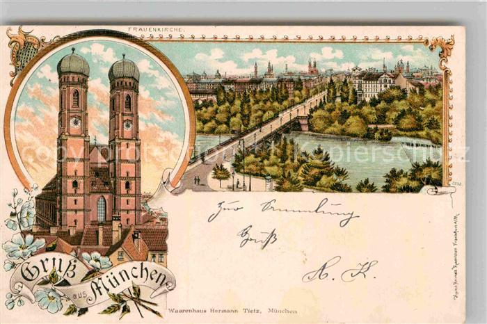 Muenchen Bayern Frauenkirche Isarbruecke