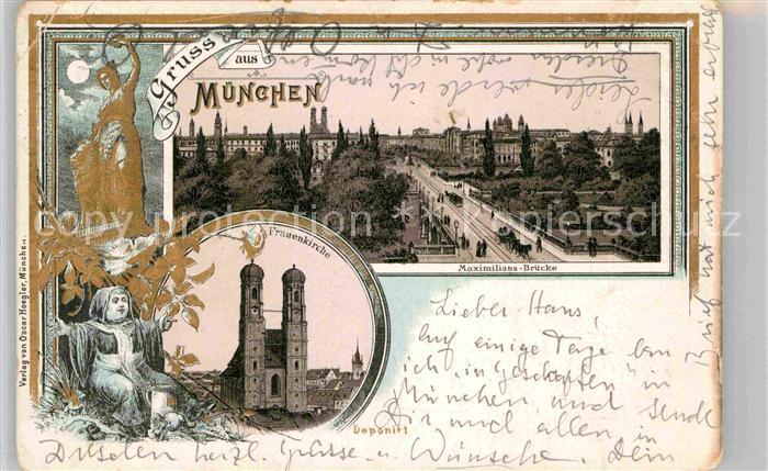 Muenchen Bayern Maximiliansbruecke Frauenkirche