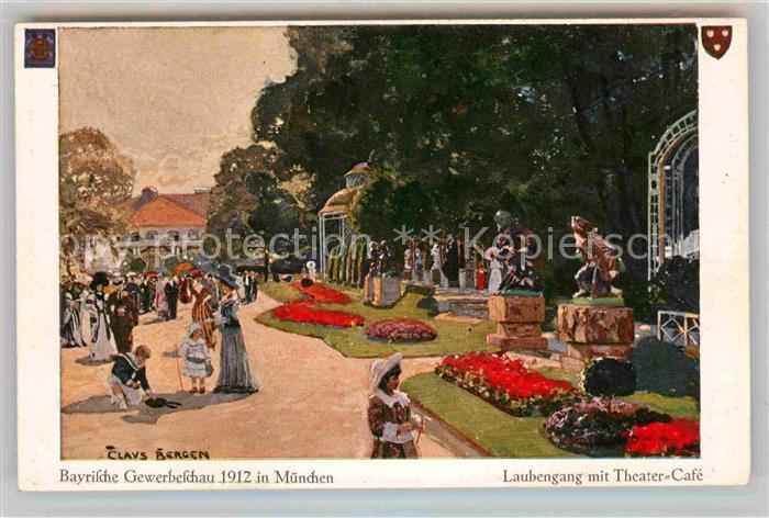 Muenchen Bayern Gewerbeschau 1912 Laubengang mit Theater Cafe