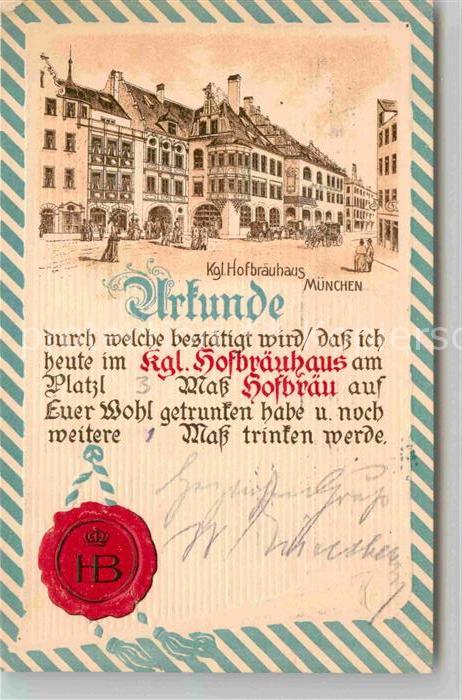 Muenchen Bayern Verzehrurkunde Hofbraeuhaus