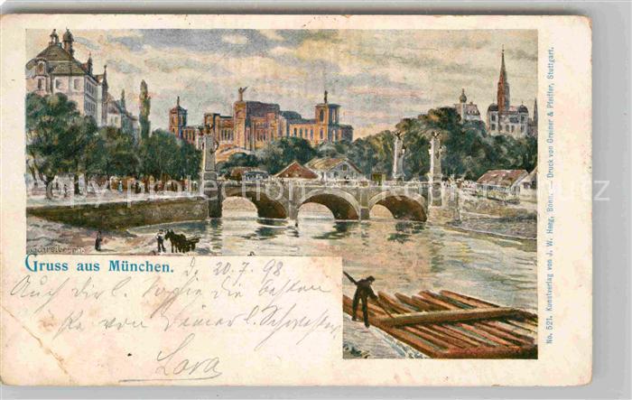 Muenchen Bayern Isarbruecke Panorama