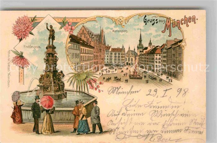 Muenchen Bayern Marienplatz Fischbrunnen
