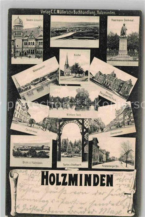 Holzminden Weser Schlosshof Haarmann Denkmal Kirche Schule Teich Strassenpartie