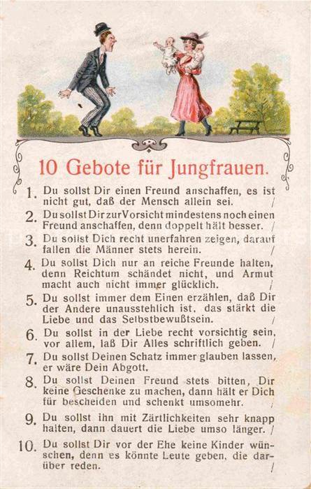 Humor 10 Gebote für Jungfrauen