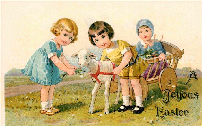 Ostern Easter Paques Kinder Lamm Litho