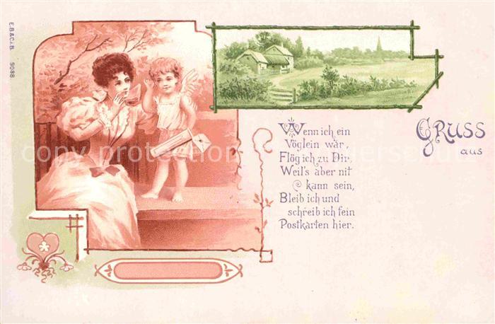 Engel Frau Brief Gedicht Litho