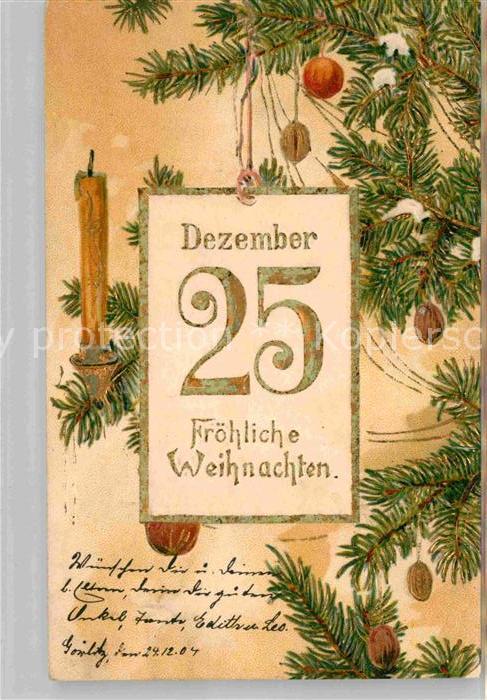 Datumskarte 25. Dezember Weihnachten Kerze Litho