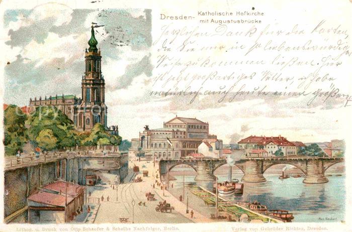 DRESDEN Elbe Kath Hofkirche mit Augustusbruecke