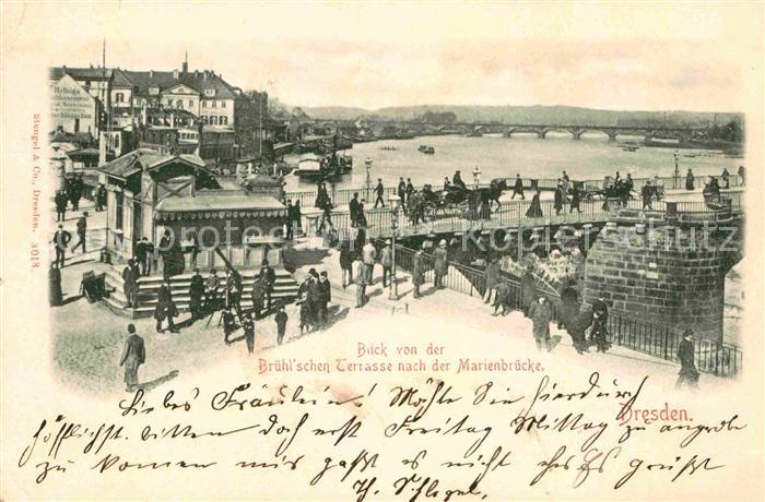 DRESDEN Elbe Bruehlsche Terrasse mit Marienbruecke