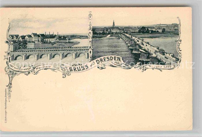 DRESDEN Elbe Neustadt um 1500 und 1899