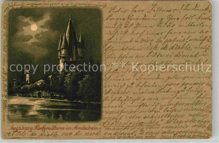 Augsburg Fuenfgradturm Mondschein
