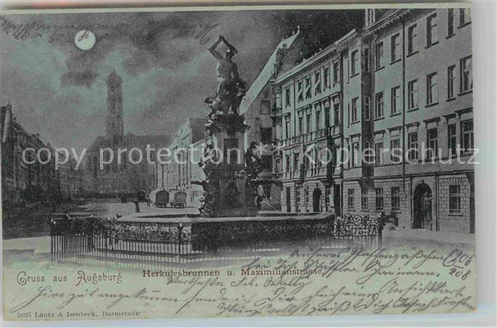 Augsburg Herkulesbrunnen Maximilianstrasse Mondschein