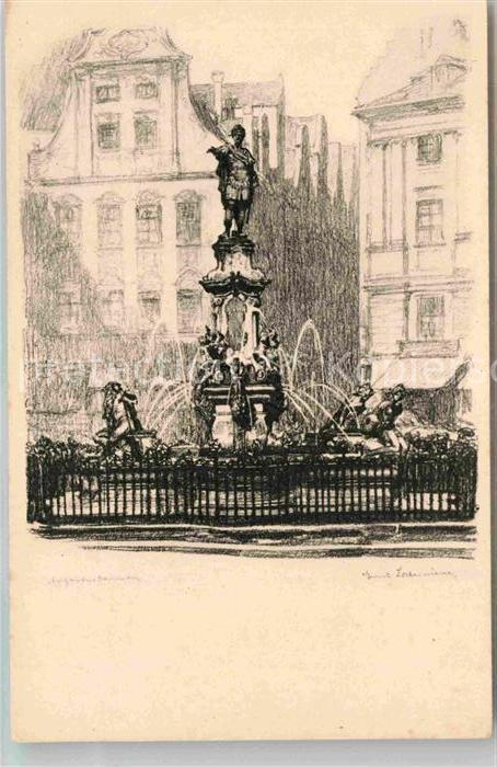 Augsburg Augustusbrunnen Kuenstlerkarte