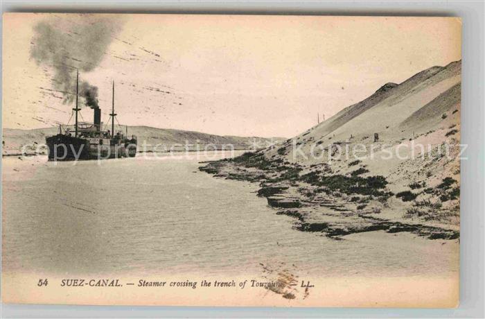 Suez Canal Steamer crossing the trench of Touzoum