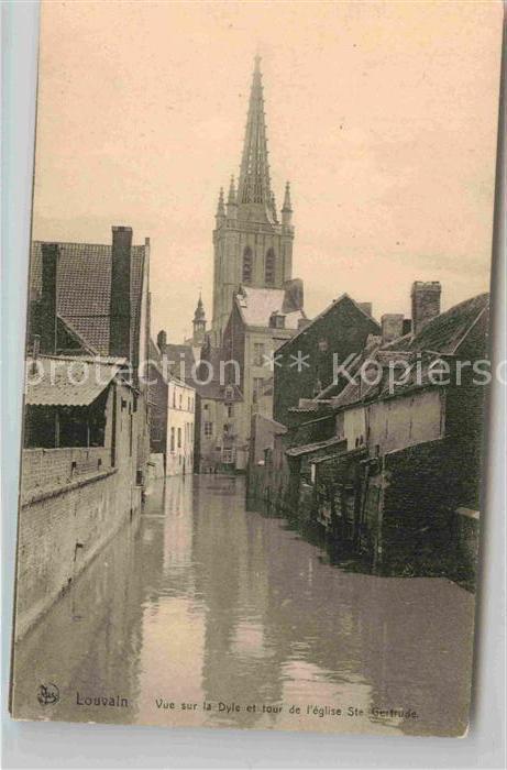 Louvain Flandre Vue sur la Dyle et tour de l'eglise Ste Gertrude