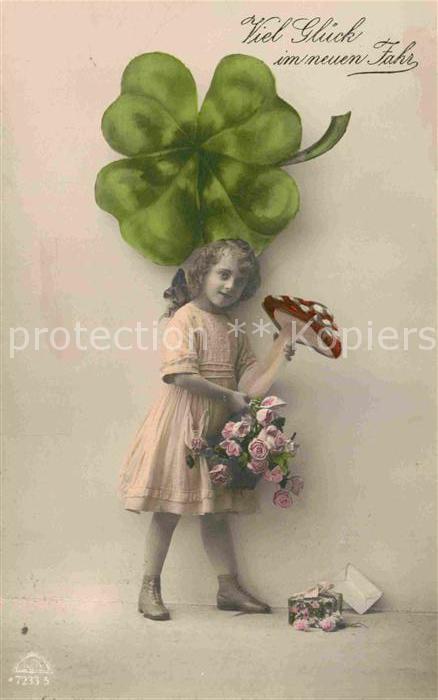 Foto RKL Paris Nr. 7233/5 Neujahr Kleeblatt Pilz Kind Rose