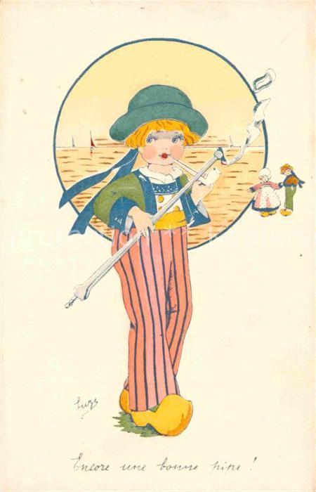 Trachten Holland Kind Pfeife Künstlerkarte