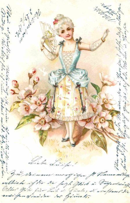 Kinder Child Enfants Mode Barock Fächer Blumen Litho