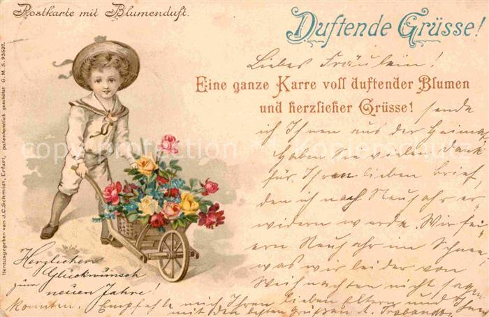 Kinder Child Enfants Blumenkarre Blumenduft Litho