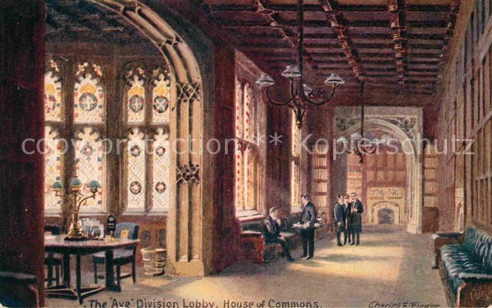 Verlag Tucks Oilette Nr. 7906 Aye Division Lobby House of Commons Charles E. Flo