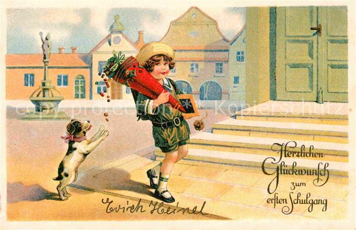 Kinder Child Enfants Schule Schulgang Einschulung Schultuete Hund Suessigkeiten