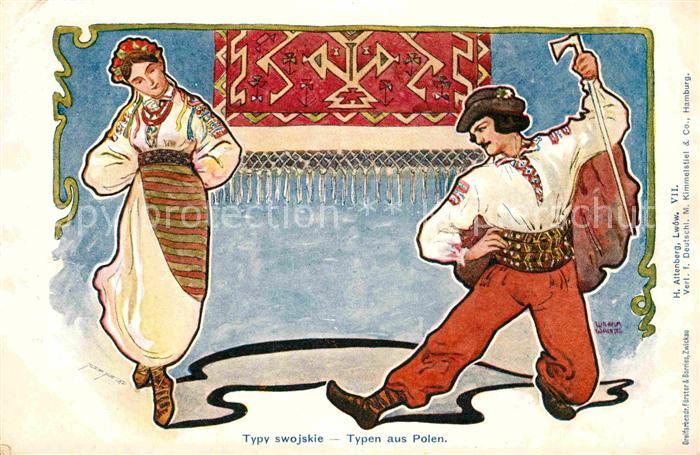 Trachten Polen Tanz Künstlerkarte