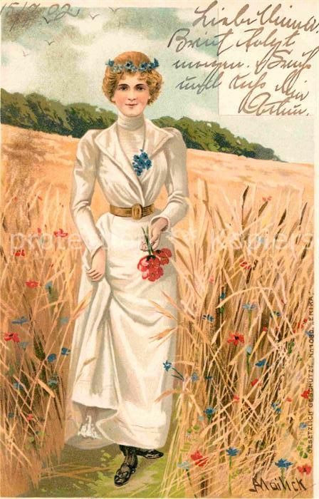 Mailick Frau Mode Blumen Heufeld Litho