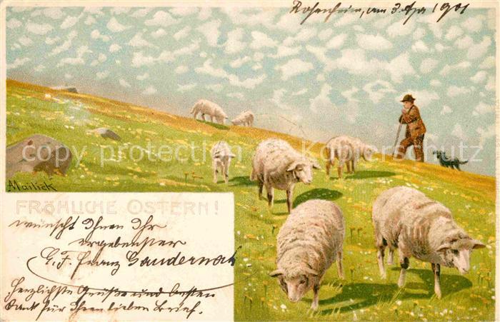 Mailick Ostern Schafe Hirte Litho