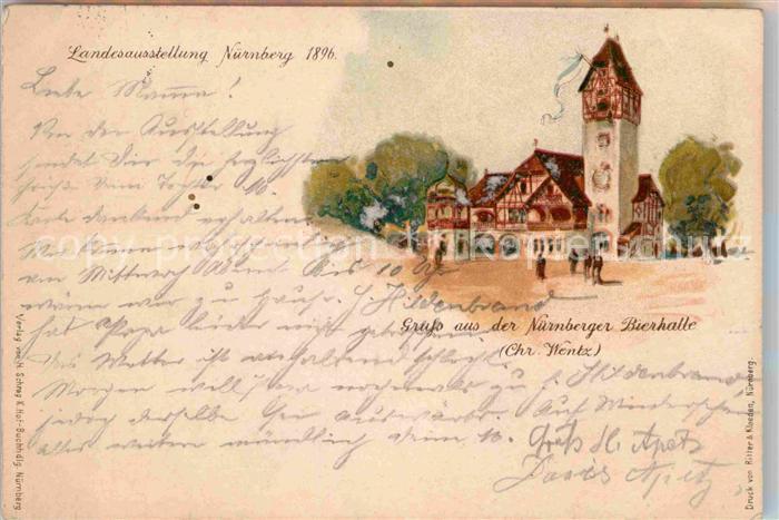 Ausstellung Bayr Landes Nuernberg 1896 Nürnberger Bierhalle Chr. Wentz Litho