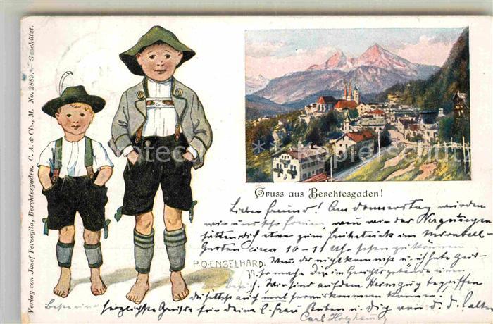 Kuenstlerkarte P. O. Engelhard Trachten Kinder Berchtesgaden