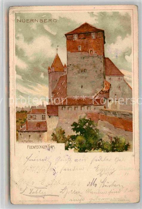 Mutter K. Nuernberg Fuenfeckiger Turm Litho