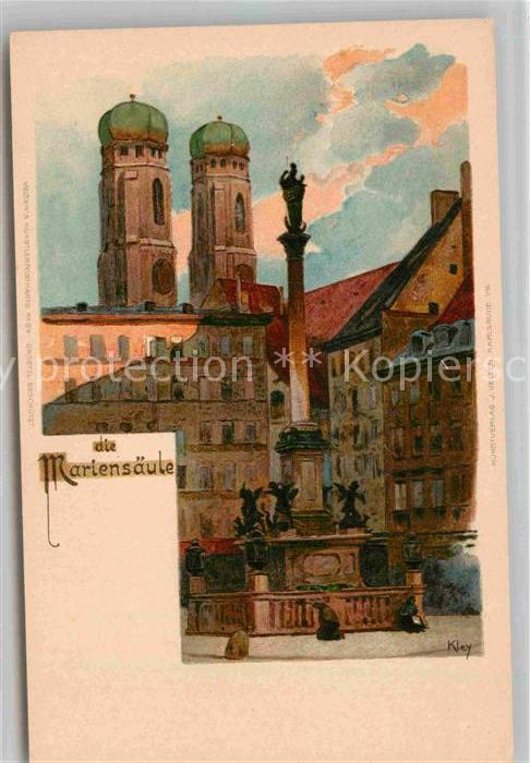 Kley Muenchen Mariensaeule Litho